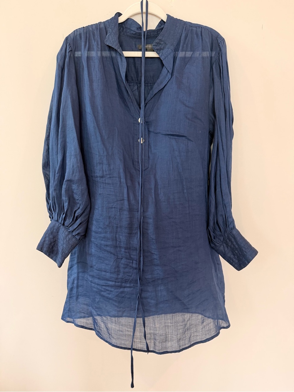 Banana Republic Indigo Blue Gauze Tunic with Tie Neck